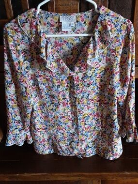 Floral Silk Ruffled Button-Front Blouse